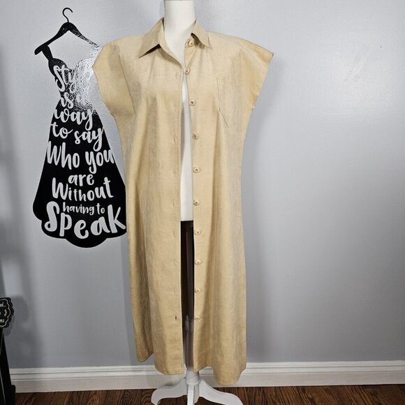 Bill Blass Vintage Suede Boho Button Down Long Sleeveless Duster Shirt Dress - Picture 7 of 10